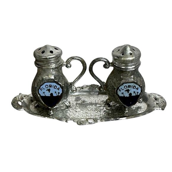 Florida Souvenir Salt and Pepper Shakers with Tray Vintage Japanese - Picture 1 of 9